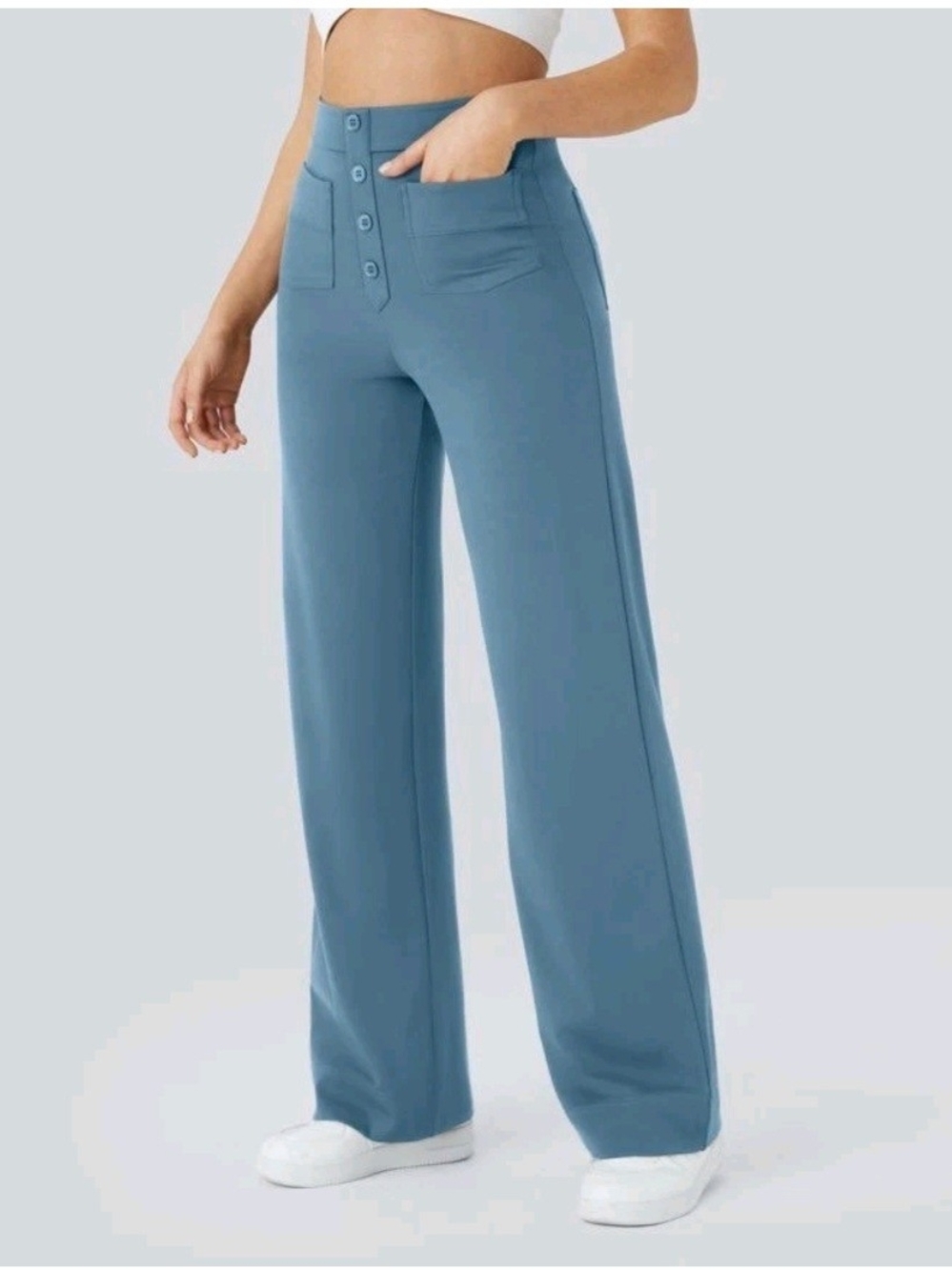 Halara DayStretch High Waisted Pockets Straight Leg Casual Pants Warm Blue M